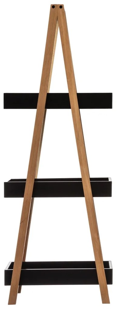 Polička do kúpeľne Natureo, čierna/s drevenými prvkami