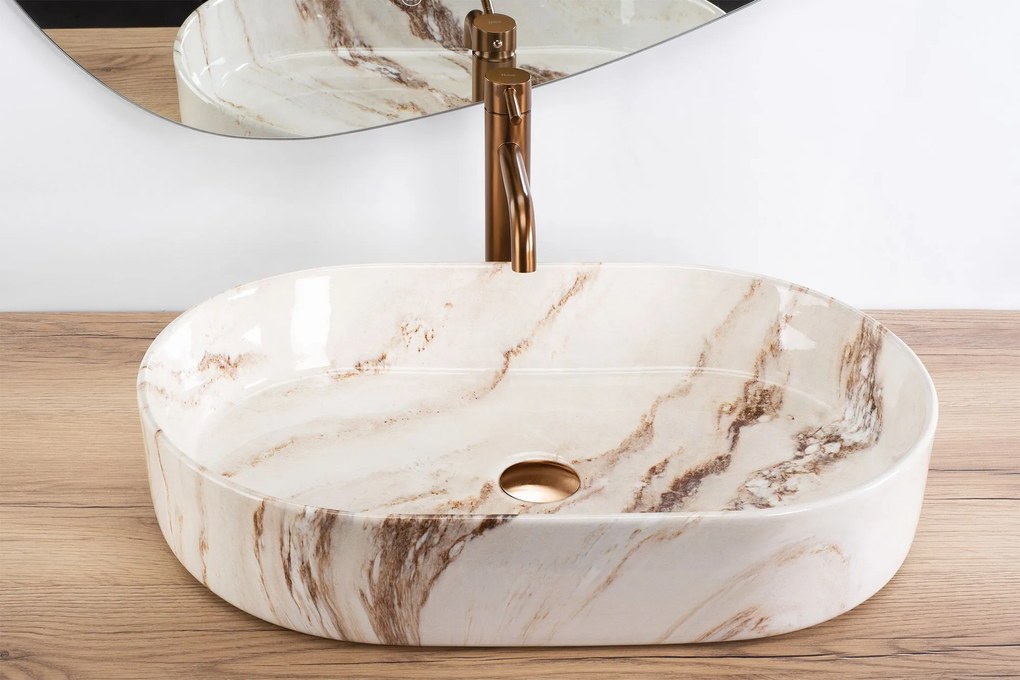 Rea Nadia, umývadlo na dosku 610x385x120 mm, imitácia kameňa - Marrone, REA-U9239