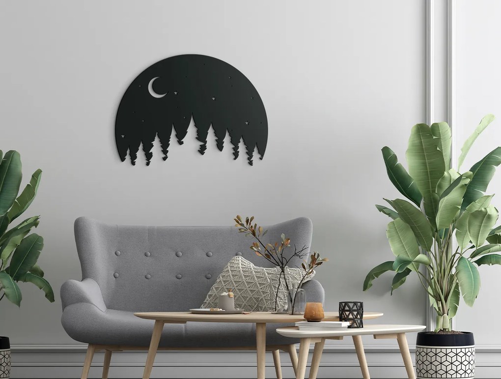 drevko Drevená nálepka Noc v lese Rozmer obrazu: 32,5 x 44,5 cm, Farba dekorácie: Čierna