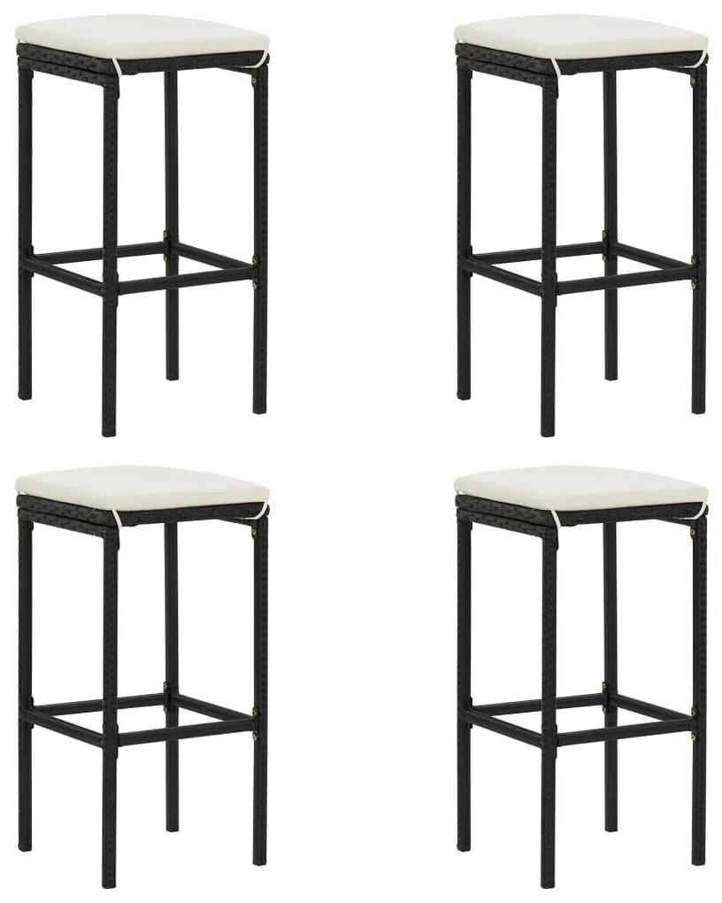 Barové stoličky s vankúšmi 4 ks čierne polyratan