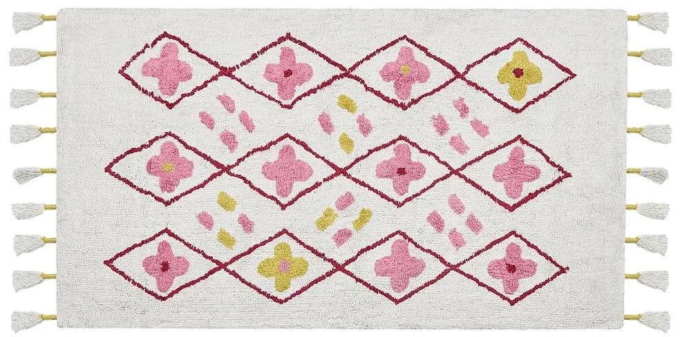 Bavlnený koberec 80 x 150 cm biela/ružová CAVUS Beliani