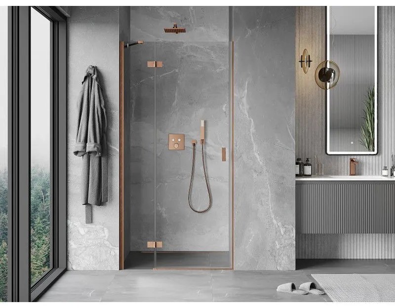Mexen Mist-H, 1-krídlové sprchové dvere ľavé 70 cm, číre sklo, medený matný profil, 8A5-070-000-65-00-L