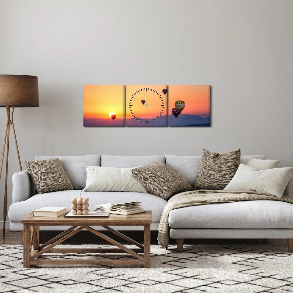 Obraz teplovzdušných balónov (s hodinami) (90x30 cm)
