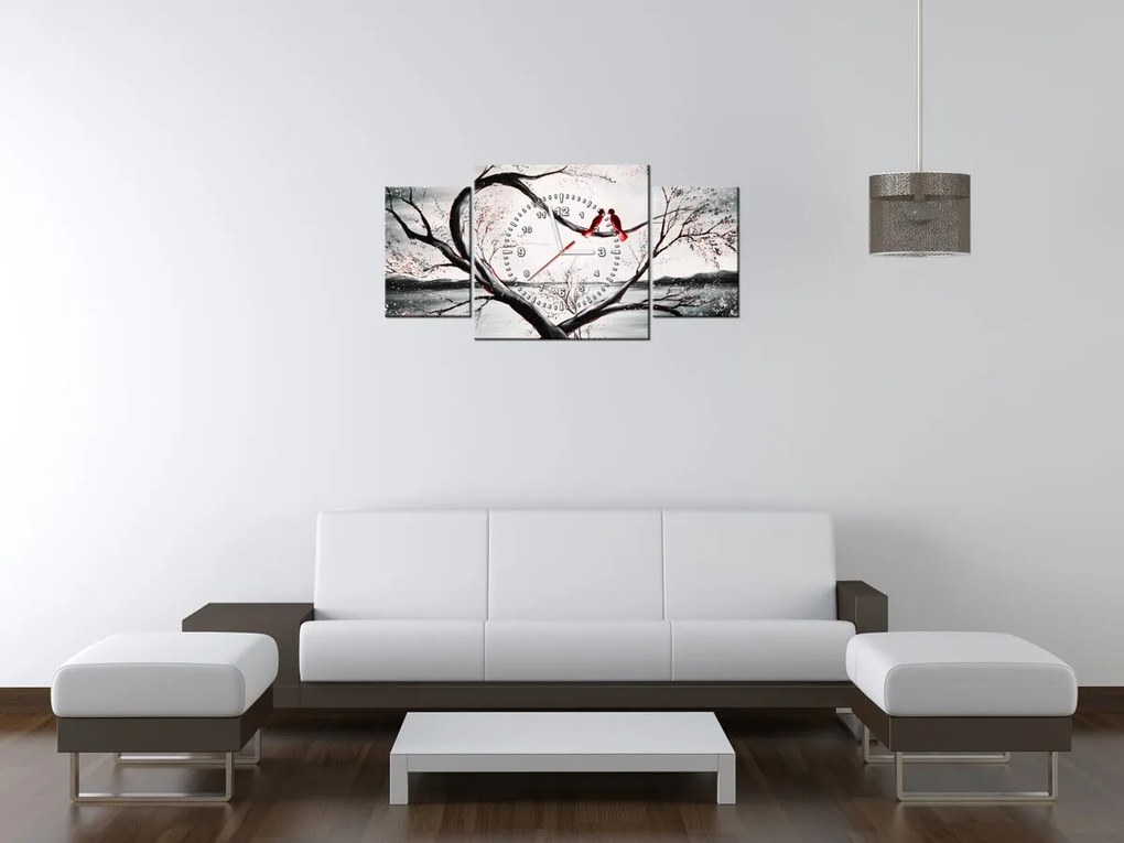 Gario Obraz s hodinami Vtáčia láska - 3 dielny Rozmery: 90 x 70 cm