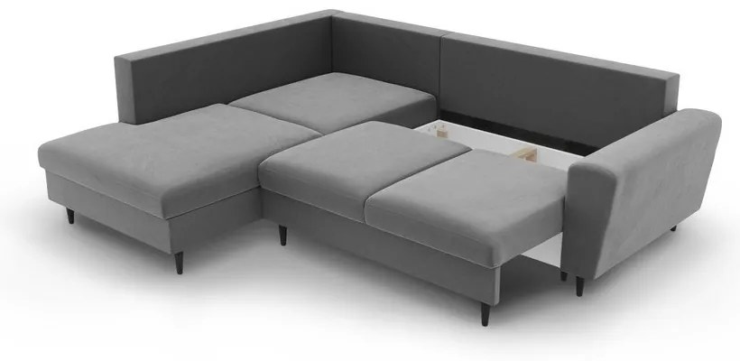 Svetlosivá zamatová rozkladacia/s úložným priestorom rohová pohovka (ľavý roh/do L) Kyoto – Cosmopolitan Design