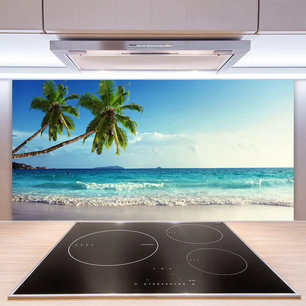 Sklenený obklad Do kuchyne More pláž palma krajina 140x70 cm