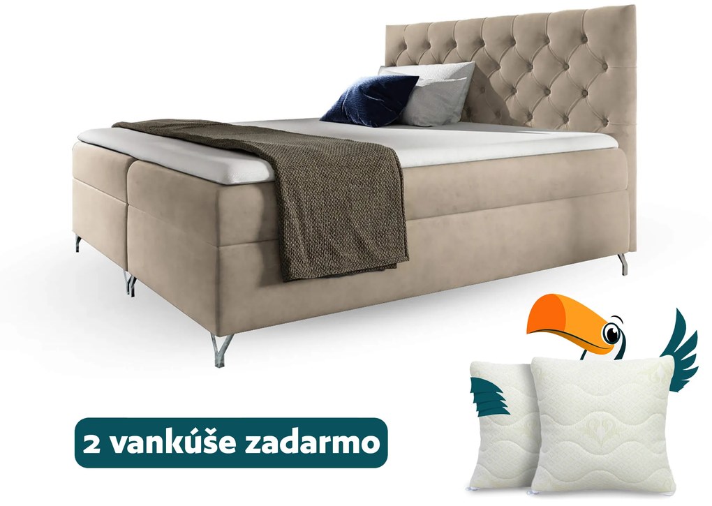 Wilsondo Čalúnená boxspring manželská posteľ Guliette s matracom - béžová Rozmer: 180x200