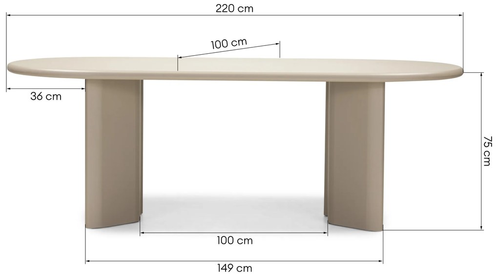 Jedálenský oválny stôl Lima 220 cm tmavobéžový