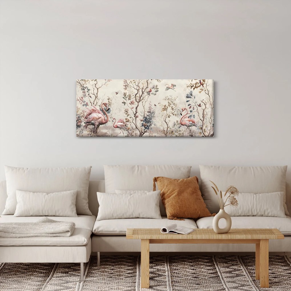 Obraz - Kresba plameniakov (120x50 cm)