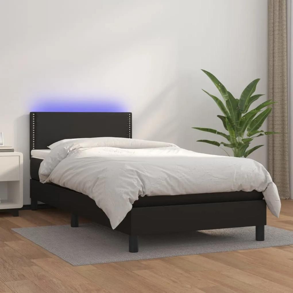 Boxspring posteľ s matracom a LED čierna 90x190 cm umelá koža 3134135