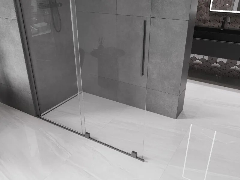 Mexen Velar, posuvné dvere do otvoru typ Walk-In 160 cm, 8mm číre sklo, grafitová matná, 871-160-000-03-66