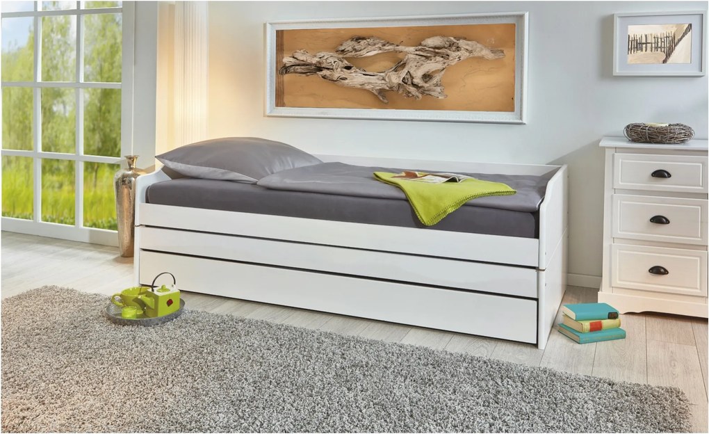 Sconto Posteľ s výsuvným lôžkom TRULA biela, 90x200 cm