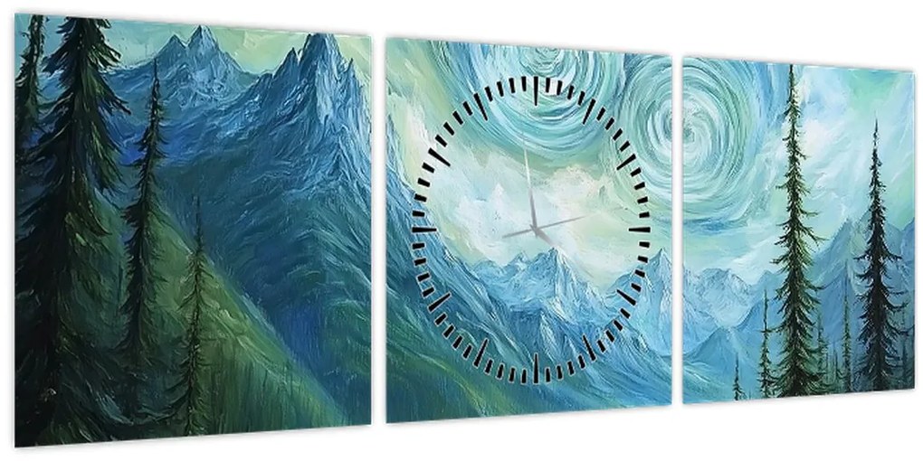 Obraz - Krajina s nádychom Van Gogha (s hodinami) (90x30 cm)