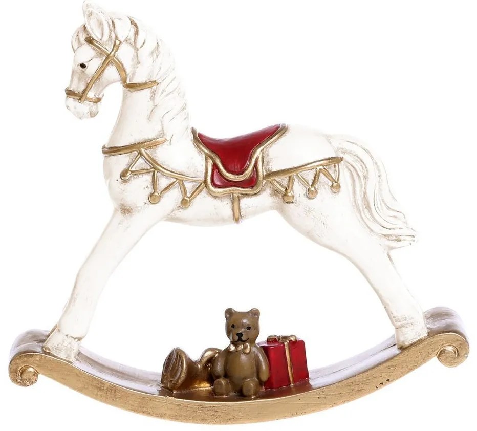 Krémová dekorácia vinateg hojdací koník s medvedíkom - 14*3*13 cm