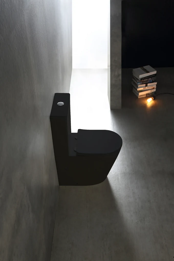 Cerano Carlito, WC kombi Rimless 36,5x61x85 cm + UF sedátko, spodný/zadný odpad, čierna matná, CER-CER-433866