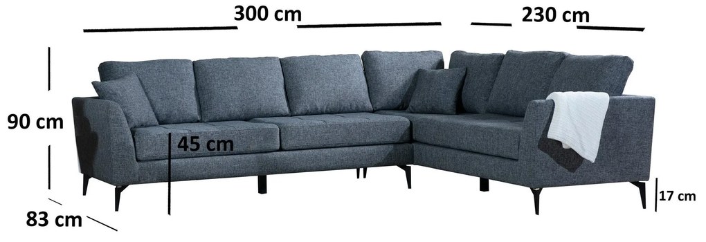 Rohová sedačka Temparina (P) (tmavosivá + čierna). Akcia -18%. Vlastná spoľahlivá doprava až k Vám domov. 1106991