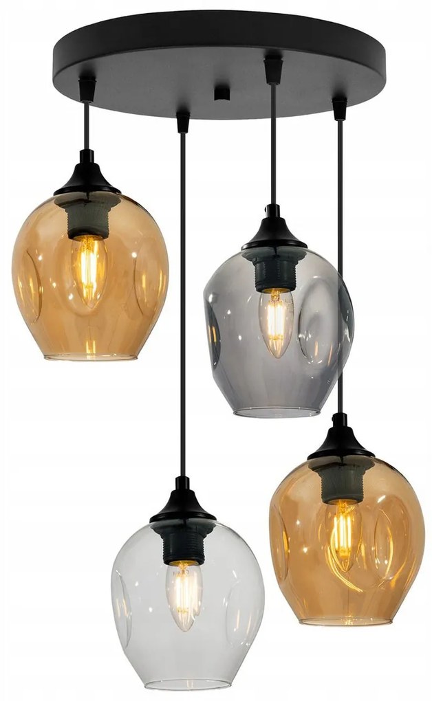 Závesné svietidlo Praga, 4x sklenené tienidlo (mix 3 farieb), o