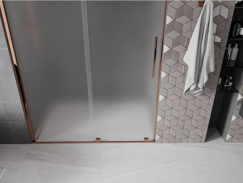 Mexen Velar, posuvné sprchové dvere do otvoru 140 cm, 8mm sklo námraza, ružové zlato, 871-140-000-31-60