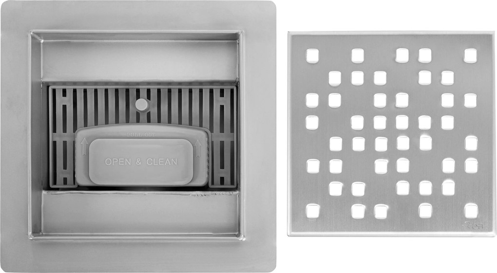 Podlahový vpust REA DOTS 12x12 cm, nikel brúsený