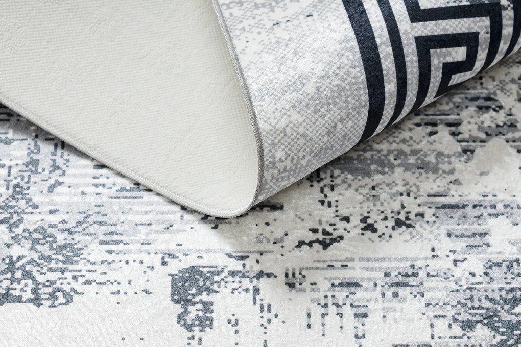 Koberec ANDRE 1189 Mramor, grécky - prateľný, protišmykový - čierno / strieborný