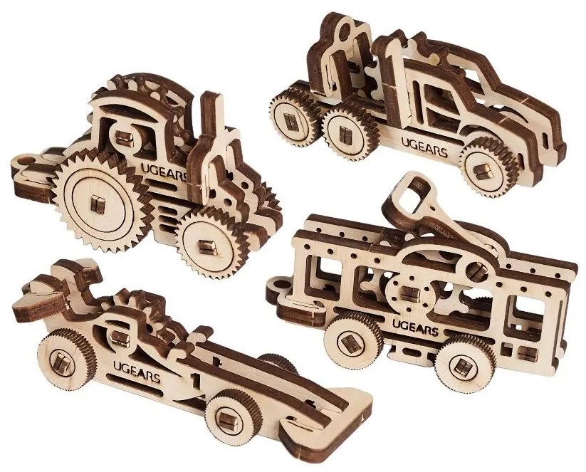 Ugears 3D mechanické puzzle prívesky Vozidlá 4 ks