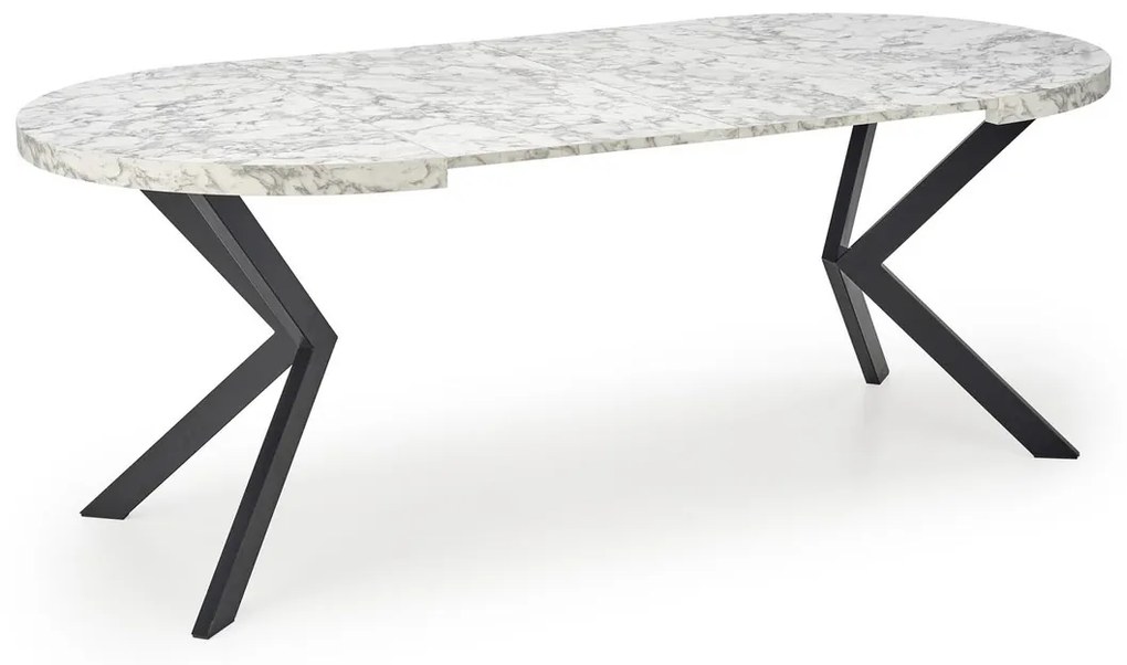 Skladací jedálenský stôl PERONI 100/250 cm biela mramorová/čierna