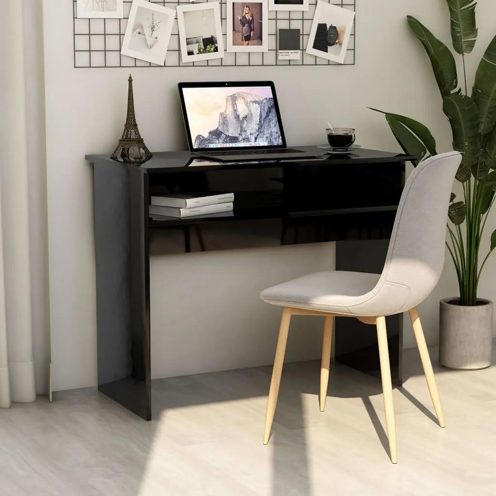 Písací stôl, lesklý čierny 90x50x74 cm, drevotrieska 801177
