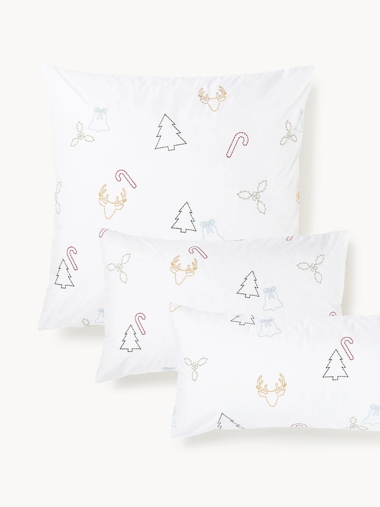 Obliečka na vankúš z bavlneného perkálu's vianočnou výšivkou Elvien