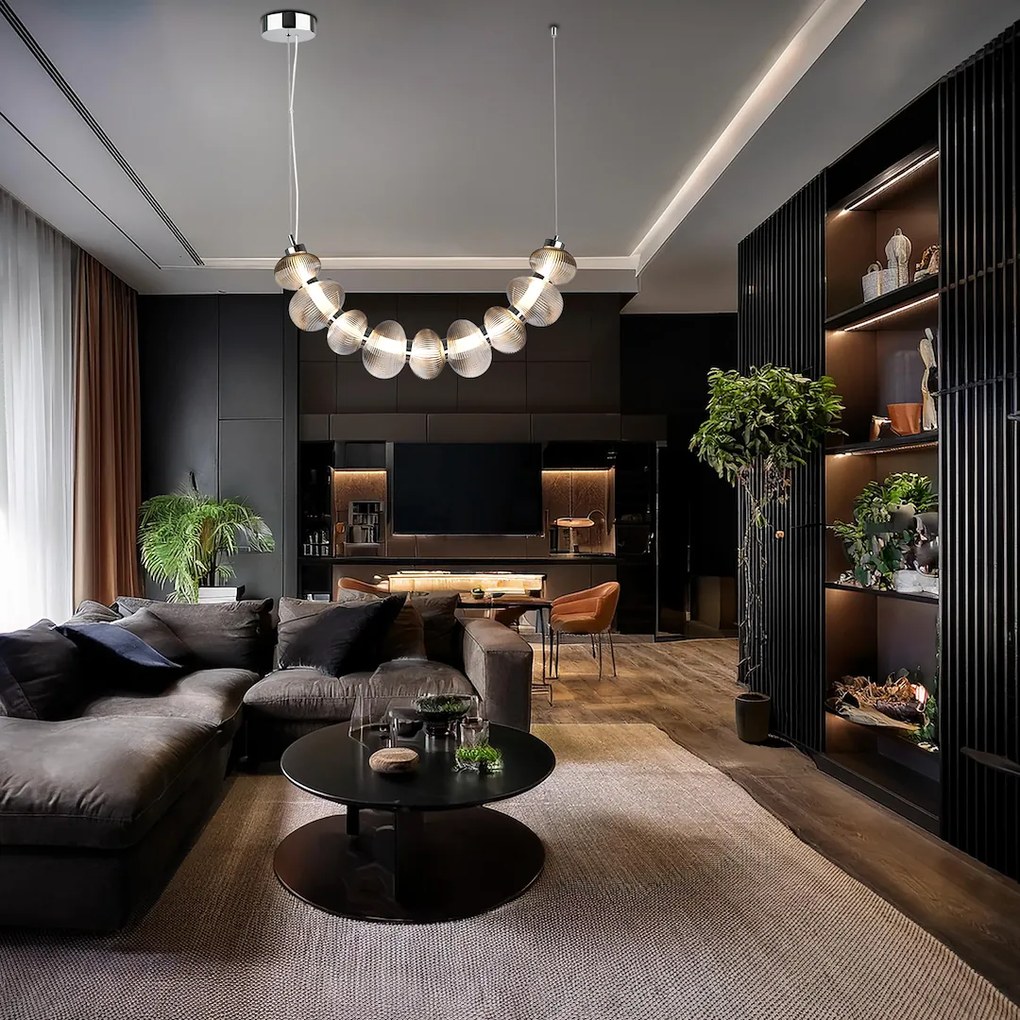 Závesné svietidlo Bolla, 9x grafitové sklenené tienidlo, ch, u