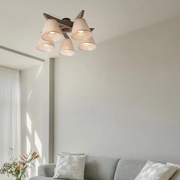 Brilagi - LED Prisadený luster ANTHONY 5xE14/40W/230V dub orech/béžová