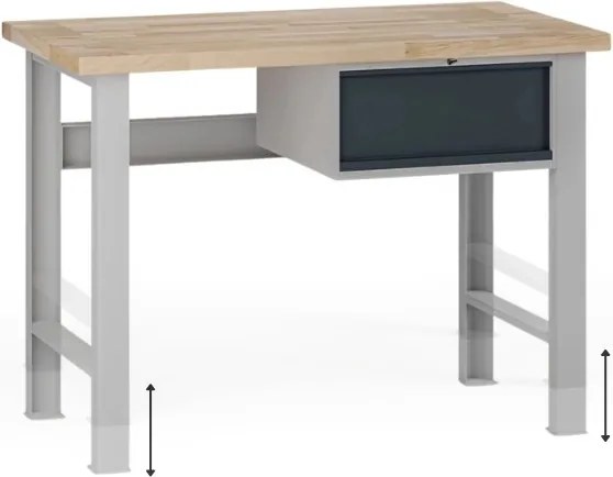 Výškovo nastaviteľný dielenský stôl G7, buková škárovka, 1200 x 685 x 840-1040 mm, 1x kontajner, 1 zásuvka, grafit