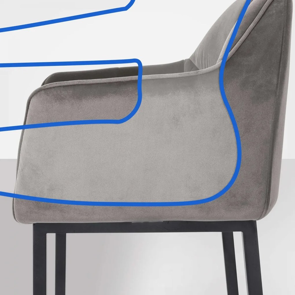 Barová stolička Damaso B - zamat, čierny 4-nohý rám - Sivá