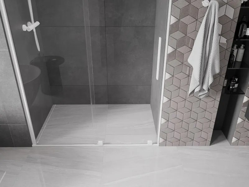Mexen Velar, posuvné dvere do otvoru 130x200 cm, 8mm číre sklo, biely profil, 871-130-000-01-20