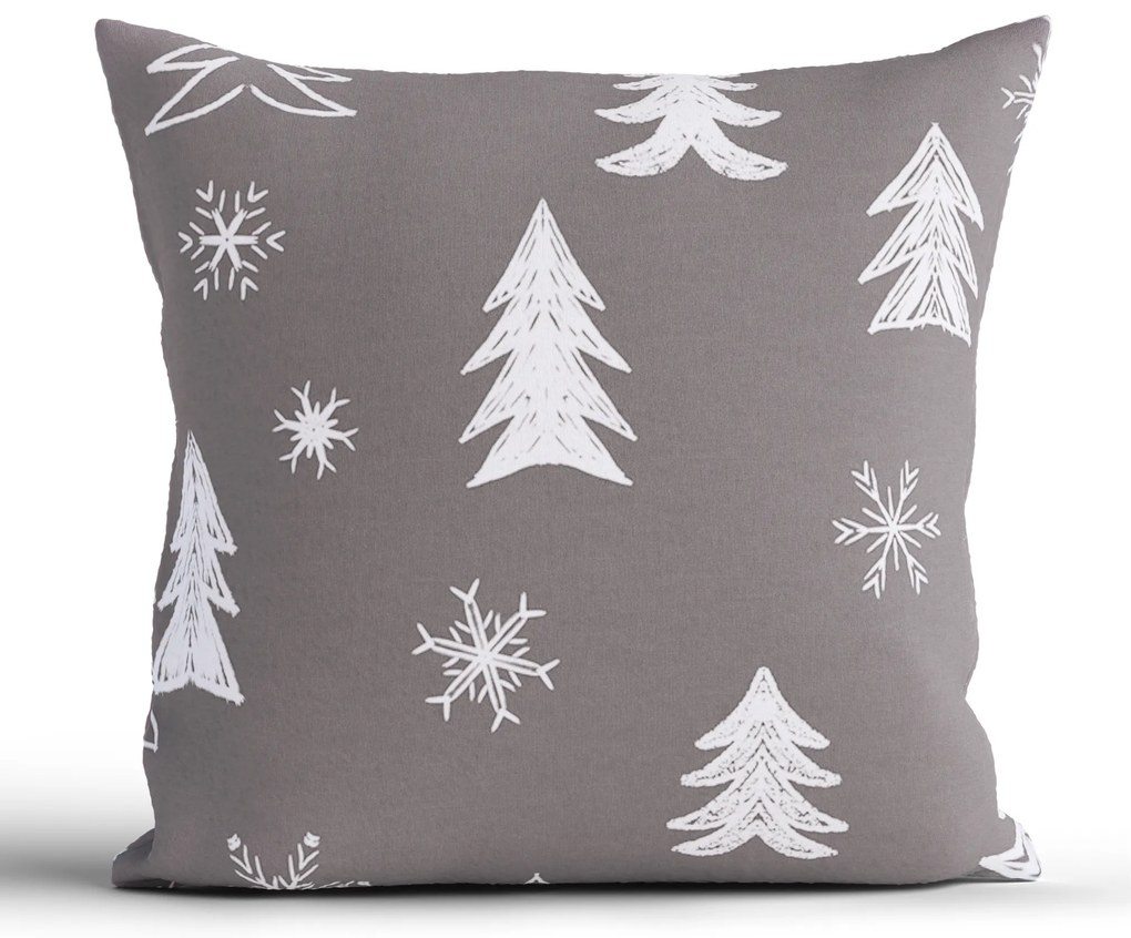 Vianočná bavlnená obliečka na vankúšik Renforcé 40 × 40 cm - Stromčeky šedé