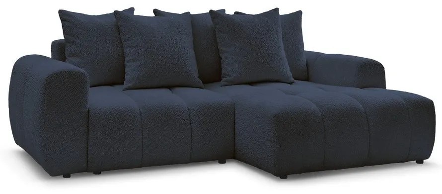 Modrá rozkladacia/s úložným priestorom rohová pohovka z textílie buklé (pravý roh/s leňoškou) Roxelane – Bobochic Paris
