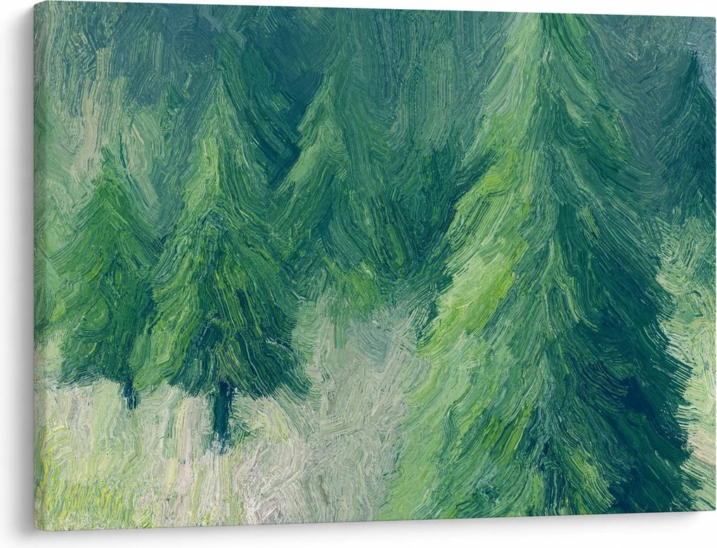 Obraz - Maľované ihličnany (70x50 cm)