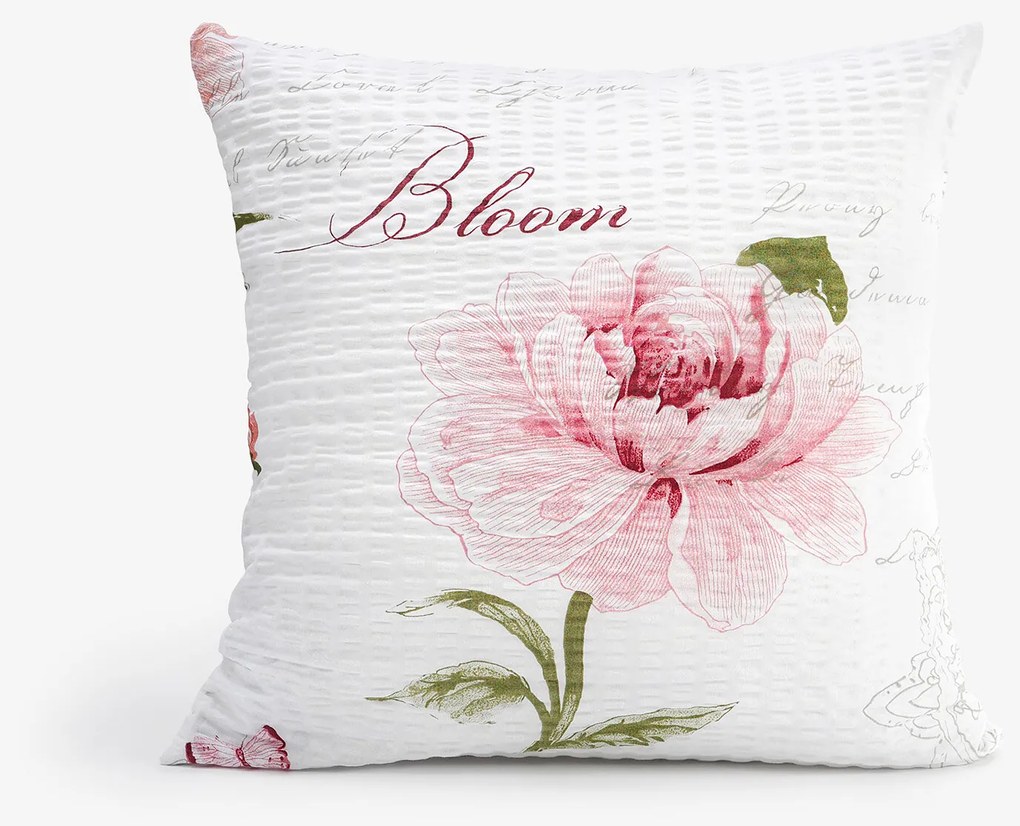 Goldea krepová obliečka na vankúš - pivonky s textami 45 x 45 cm