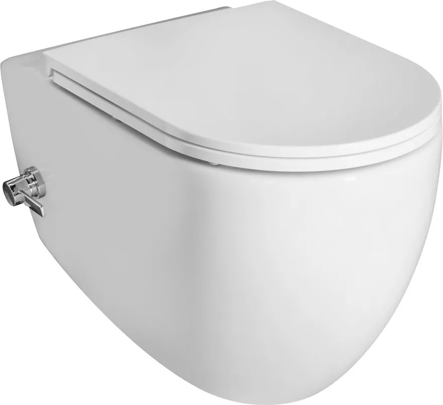 Isvea Isvea, INFINITY CLEANWASH závesná WC misa, integrovaná batéria a bidetová spŕška, Rimless, 36,5x53cm, biela, 10NFS9217I