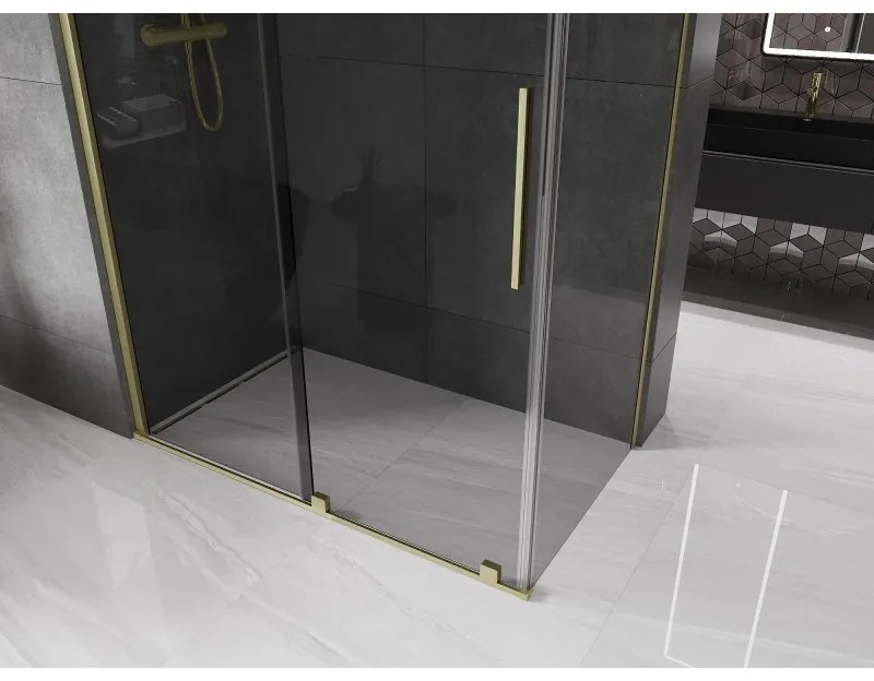 Mexen Velar, sprchový kút s posuvnými dverami 160 x 70 cm, 8mm šedé sklo, zlatá matná, 871-160-070-41-55