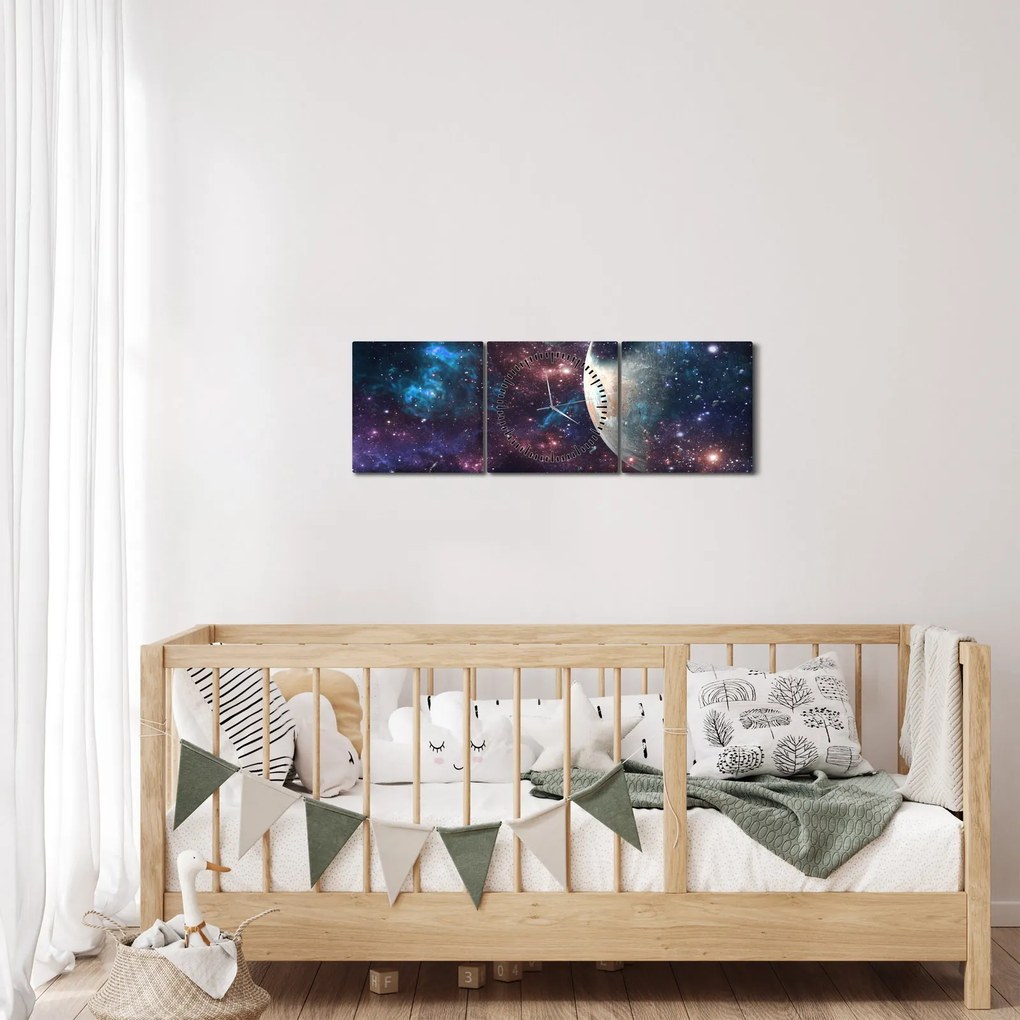 Obraz vesmíru (s hodinami) (90x30 cm)