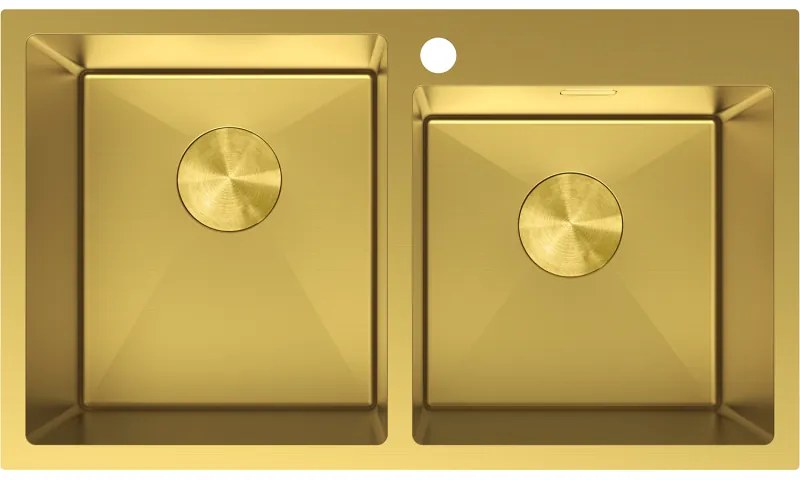 Mexen Xorin, 2-komorový nerezový drez 780 x 450 mm, brúsená zlatá, 6441782000-55