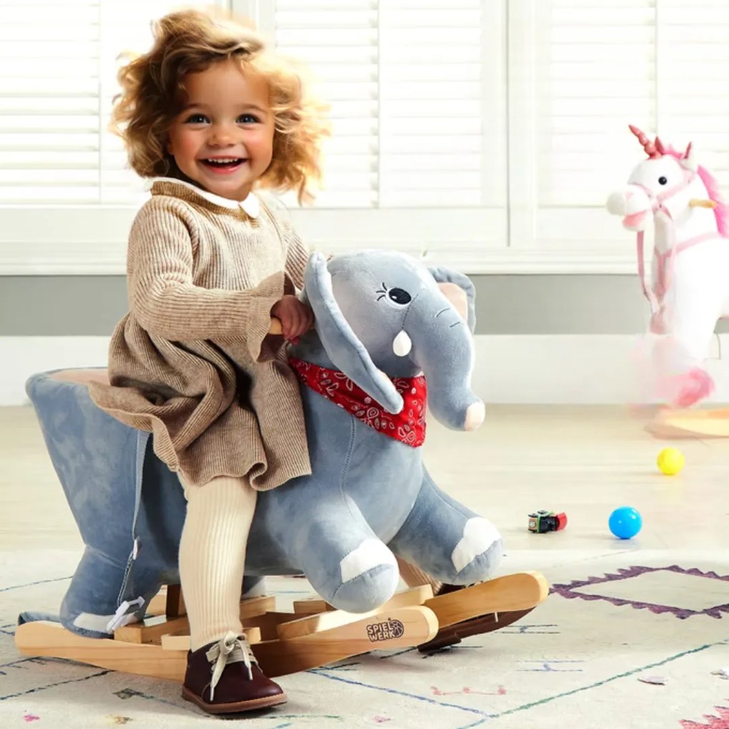 Hojdacia hračka slon VICTOR s bezpečnostným pásom, šedá Spielwerk