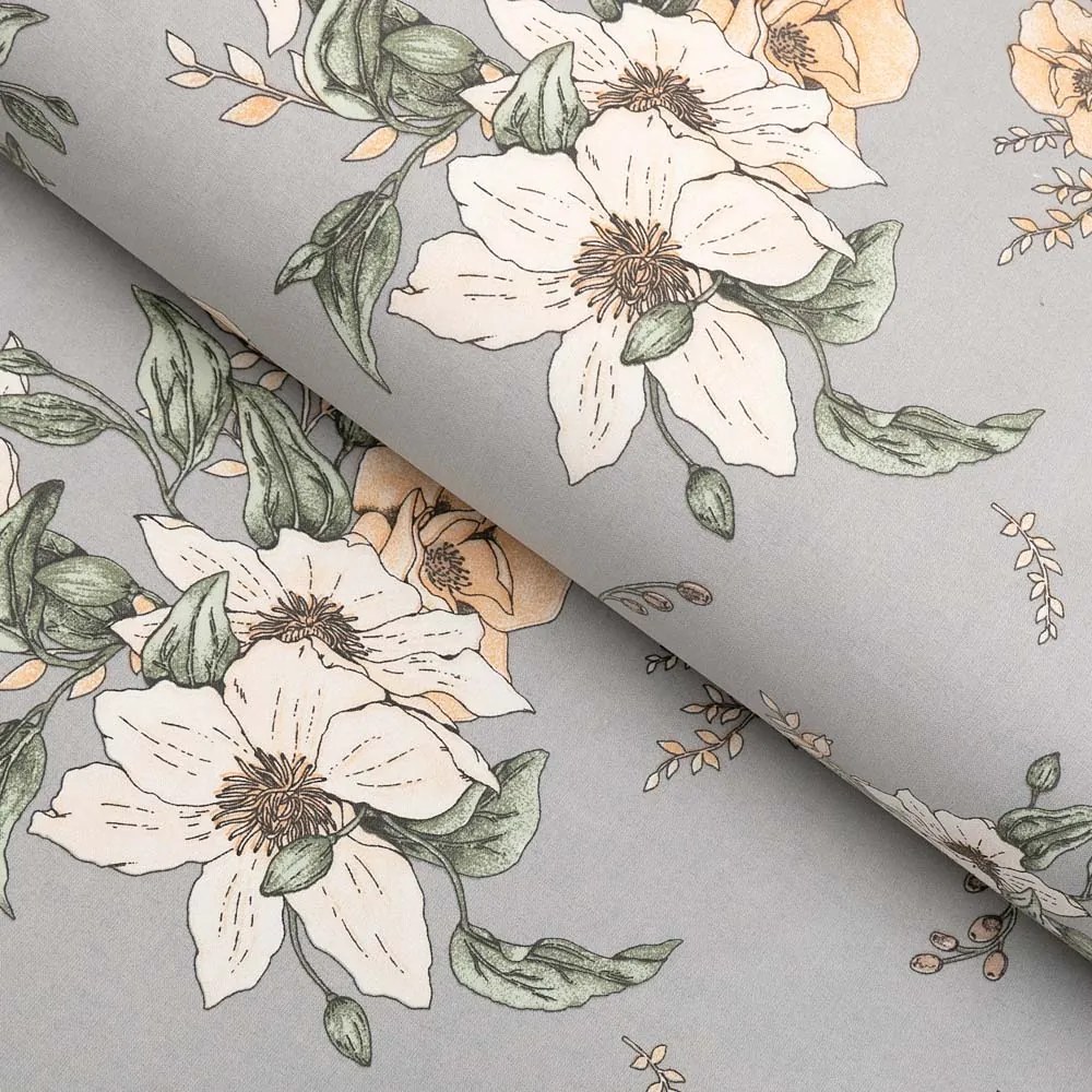 Biante Bavlnený behúň na stôl Sandra SA-465 Oranžové kvety na sivom 20x180 cm