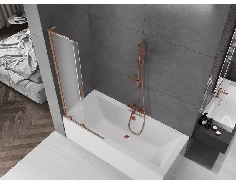 Mexen Velar L, 2-krídlová posuvná vaňová zástena 80 x 150 cm, 8mm sklo námraza, medená matná, 896-080-003-31-65