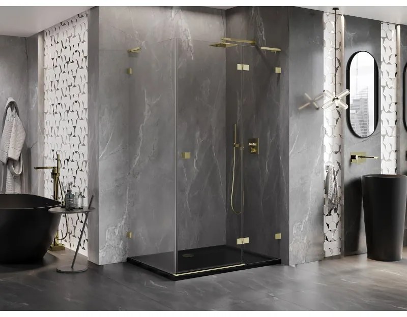 Mexen Lunar, L pravý výklopný sprchový kút 95 x 80 cm, 8mm číre sklo, zlatý kartáčovaný - 834L-095-080-55-00-P