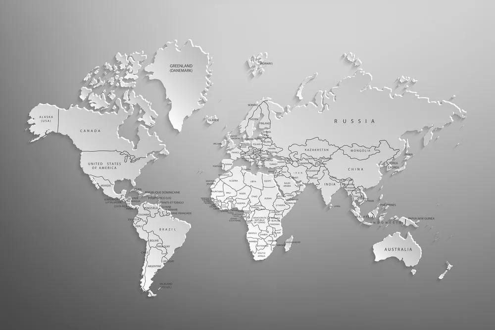 Obraz nevšedná mapa sveta v čiernobielom prevedení