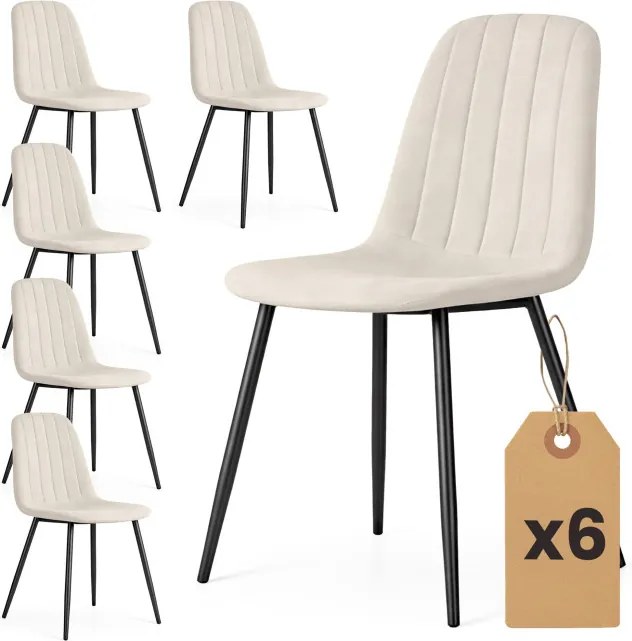 Sada šiestich jedálenských stoličiek LUMO zamatové, béžové / čierne nohy (6 ks)
