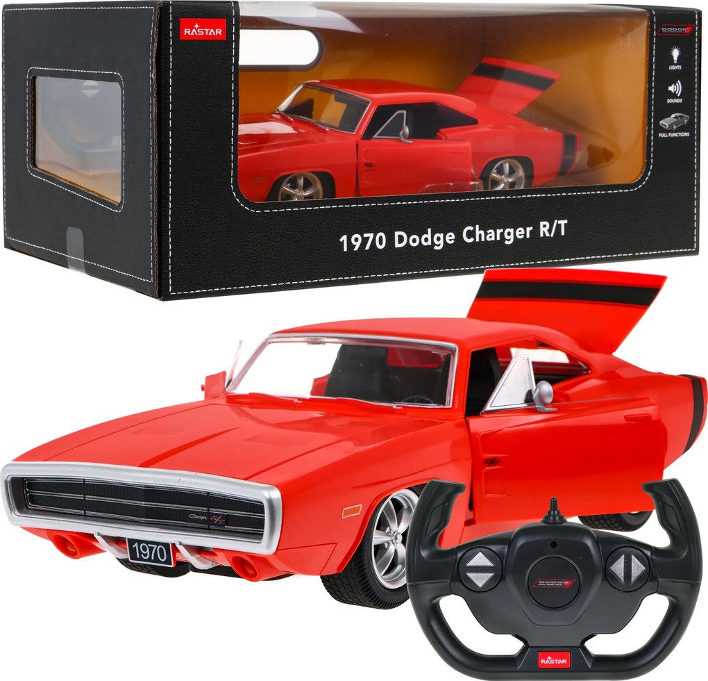 1970 Dodge Charger RT červený RASTAR model 1:16 Auto na diaľkové ovládanie + pilot