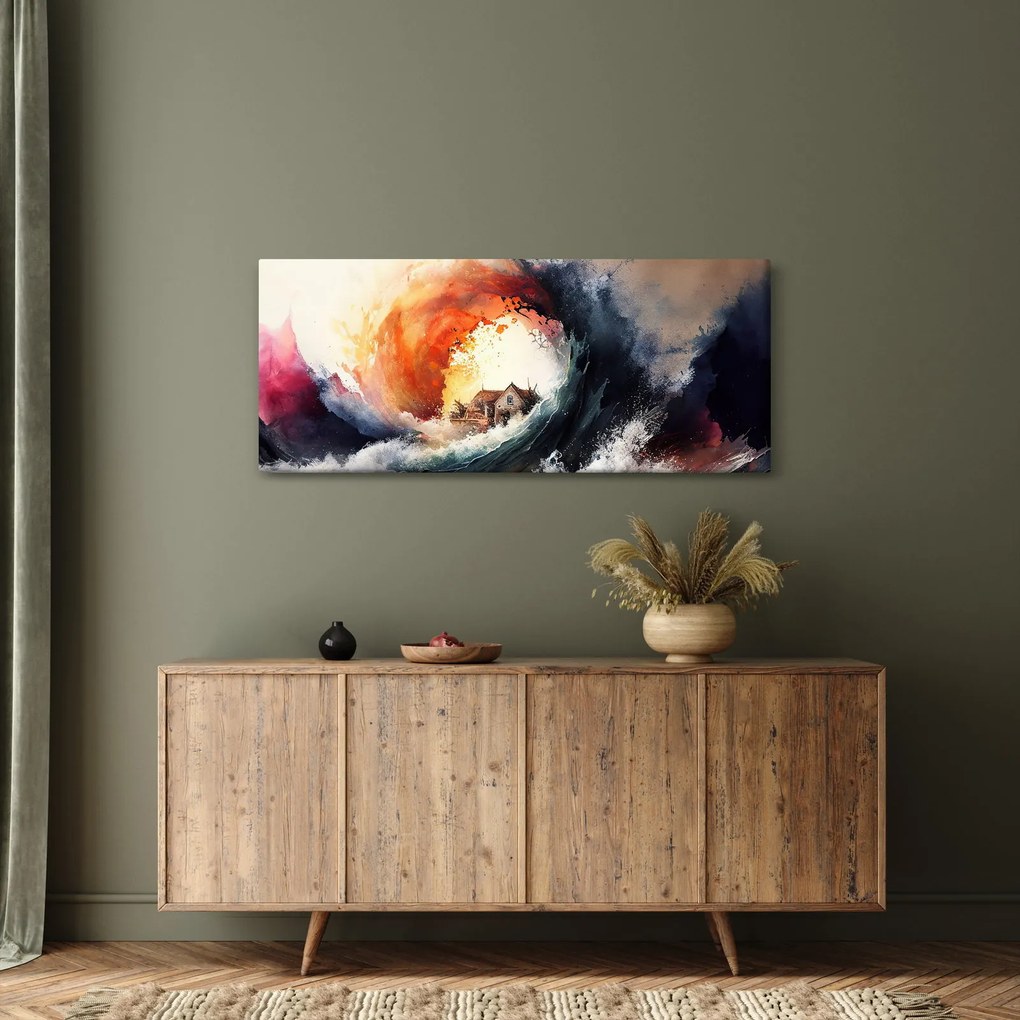 Obraz - Vo víre povodne, akvarel (120x50 cm)