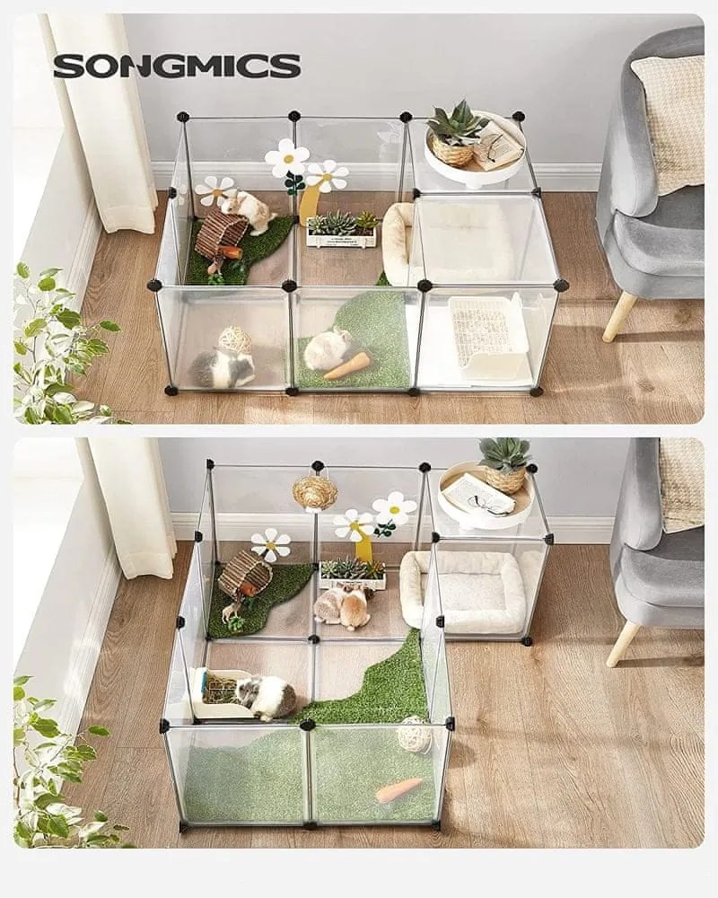 SongmicsHome Ohrádka pre malé zvieratá z priehľadného plastu BEN, 143x71x47cm, transparentná